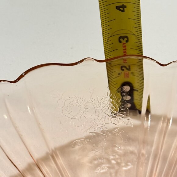 Mayfair Open Rose Pink Depression Glass Serving Bowl Floral Etched Pattern Vinta - Picture 9 of 9